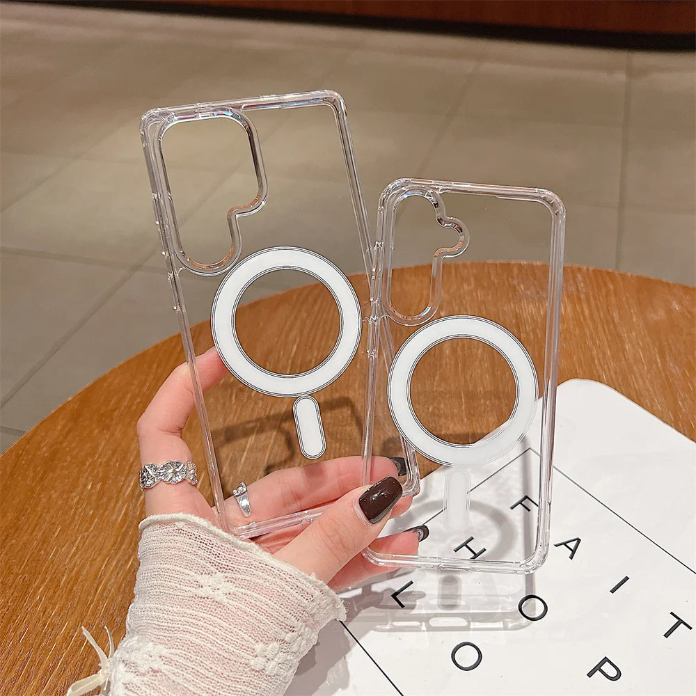 Transparent for Magsafe Acrylic Case for Samsung Galaxy S25 Ultra S24 S22 Plus S23 S21 FE A16 A15 A35 A55 Magnetic Clear Cover