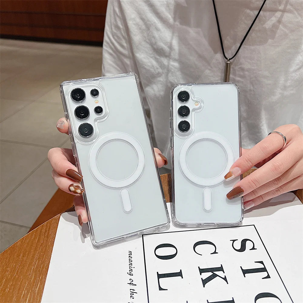 Transparent for Magsafe Acrylic Case for Samsung Galaxy S25 Ultra S24 S22 Plus S23 S21 FE A16 A15 A35 A55 Magnetic Clear Cover