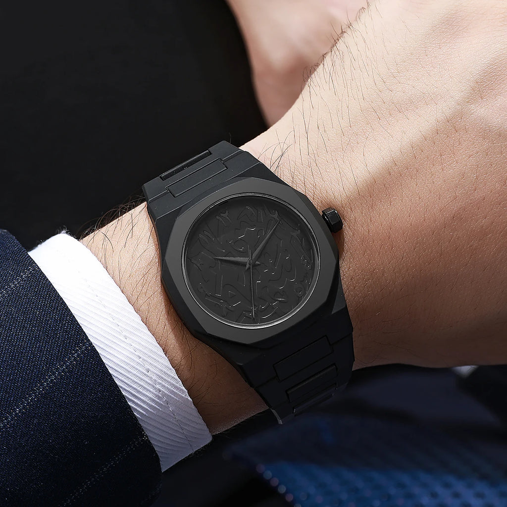 Modern Minimalist Personality Creative All-black Men's Watch Arabic Digital Sports Leisure Quartz Watch Unique Design Watch