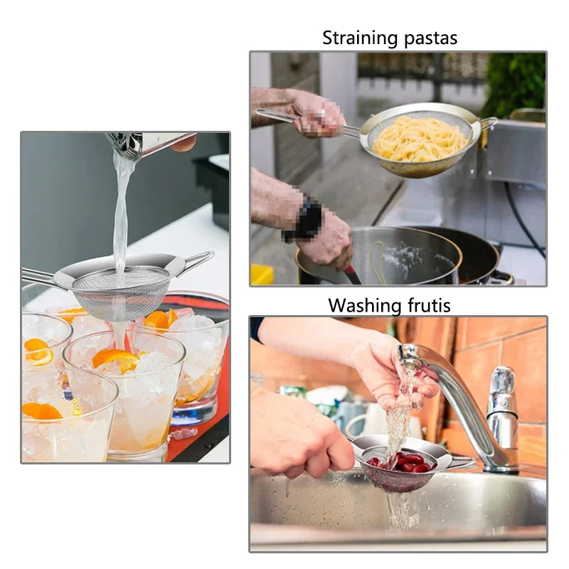 1-3Pcs Stainless Steel Wire Fine Mesh Oil Strainer Flour Colander Sieve Sifter Pastry Baking Tools Kitchen Accessories