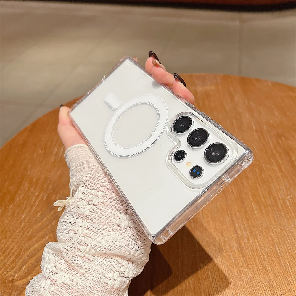 Transparent for Magsafe Acrylic Case for Samsung Galaxy S25 Ultra S24 S22 Plus S23 S21 FE A16 A15 A35 A55 Magnetic Clear Cover