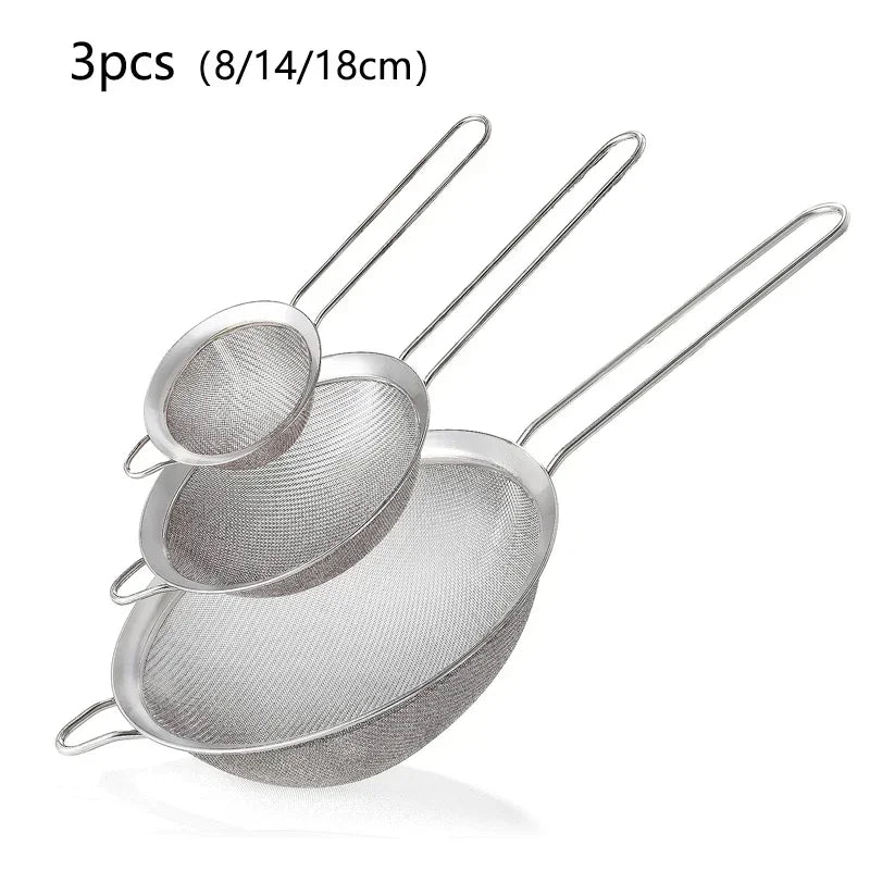 1-3Pcs Stainless Steel Wire Fine Mesh Oil Strainer Flour Colander Sieve Sifter Pastry Baking Tools Kitchen Accessories